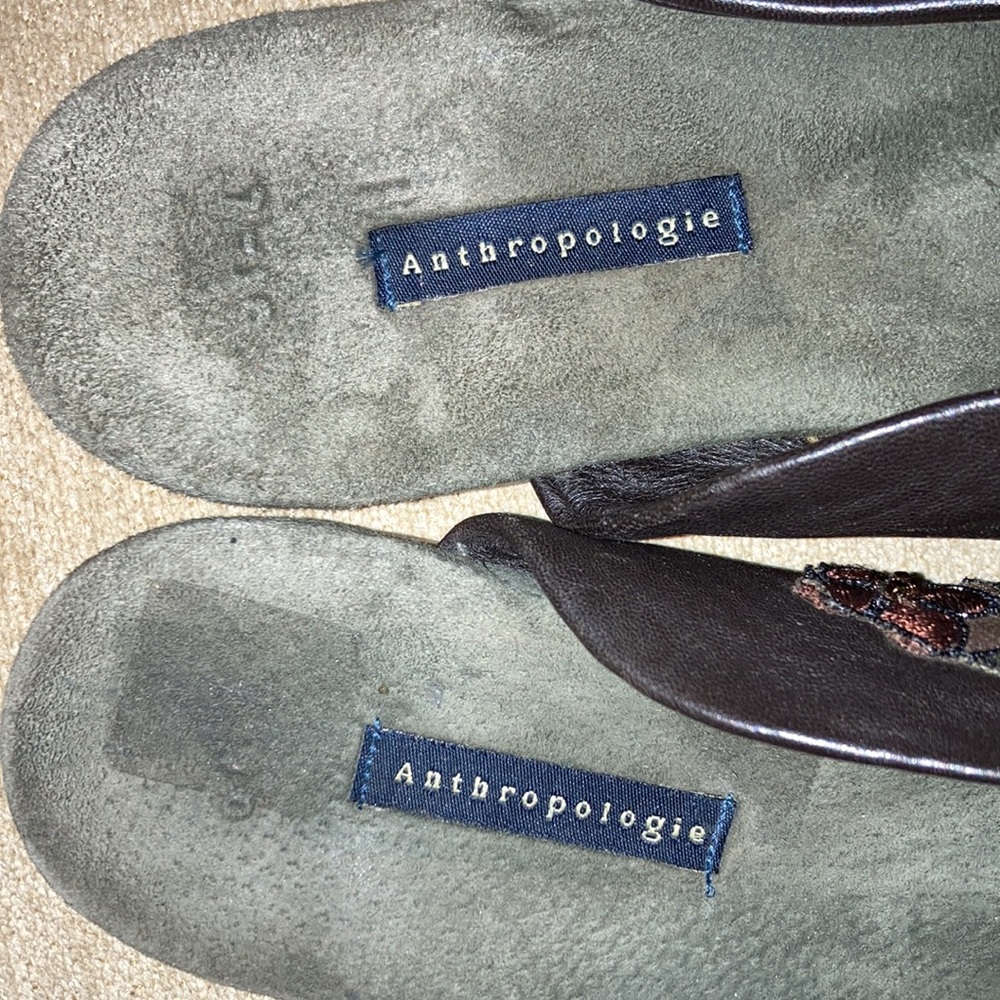 Anthropologie Brown Leather Floral Slip-On Clogs - Picture 7 of 11